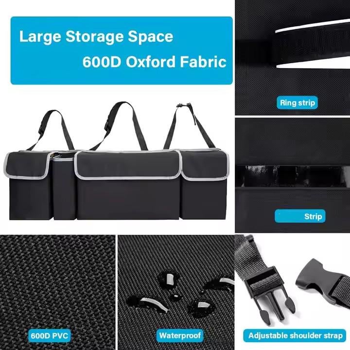 Car Trunk Organizer, Backseat Hanging Large Storage with Adjustable Straps, Waterproof Collapsible Cargo Bag with 4 Pockets, Space Saving for Auto SUV Truck MPV - Image 4